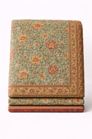 Jaipuri hand block printed cotton quilt with sage green base and floral pattern